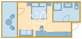 Doppelzimmer/ Einzelzimmer im Bungalow mit Meerblick